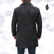 Load image into Gallery viewer, Shelby Mens Four Pocket Black Leather Trench Coat - Shearling leather