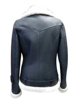 Load image into Gallery viewer, Jayne's Sheepskin Black and White Biker Shearling Jacket - Shearling leather