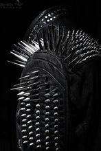 Load image into Gallery viewer, Studded Leather Jacket Women Handmade Full Black Punk Silver Long Spiked - Shearling leather