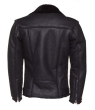 Load image into Gallery viewer, Black on Black Shearling Biker Jacket - Shearling leather