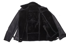 Load image into Gallery viewer, Black on Black Shearling Biker Jacket - Shearling leather
