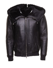 Load image into Gallery viewer, Gregos Varsity Style Sheepskin Shearling Jacket with Large Hoodie - Shearling leather