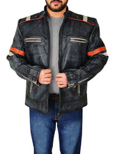 Load image into Gallery viewer, Men Distressed Black Cafe Racer Jacket - Shearling leather