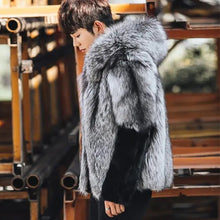 Load image into Gallery viewer, Custom Men's Warm Grey Mink Fox Skin Fur Hooded Jacket