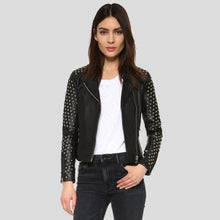 Load image into Gallery viewer, Taliyah Black Studded Leather Jacket - Shearling leather