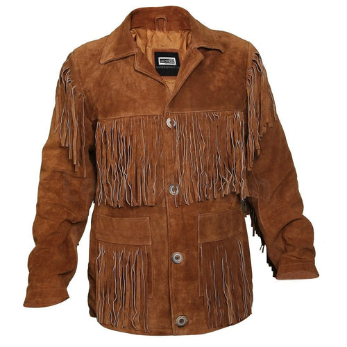 Tawny Suede Leather Jacket with Fringes - Shearling leather
