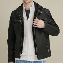 Load image into Gallery viewer, Vintage Hooded Leather Jacket