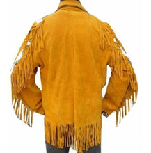 Load image into Gallery viewer, Western Men Cowboy Suede Jacket, Tan Suede Leather Jacket With Fringes - Shearling leather