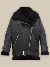 Load image into Gallery viewer, Women Pitch Black B3 Shearling Leather Jacket - Shearling leather