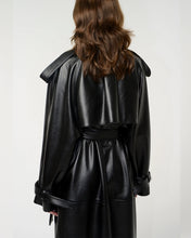 Load image into Gallery viewer, Women Black Leather Trench Coat