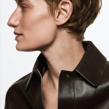 Load image into Gallery viewer, Women Brown Oversized Leather Shirt Styled Jacket