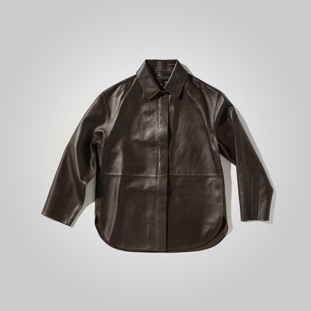 新品未使用　ohtoro Leather Shirt Jacket brown Brown Vegan Leather Shirt Jacket Online Shopping | OXXOSHOP