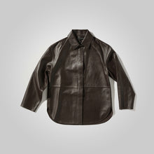 Load image into Gallery viewer, Women Brown Oversized Leather Shirt Styled Jacket