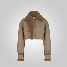Load image into Gallery viewer, Women Cropped Brown Leather Jacket With Fur