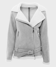 Load image into Gallery viewer, Women’s Grey Suede Shearling Jacket