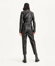 Load image into Gallery viewer, Women's Black Sheepskin Leather Dress Jumpsuit