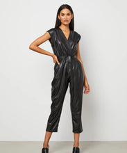 Load image into Gallery viewer, Women's Black Belted Utility Down Leather Jumpsuit