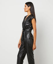 Load image into Gallery viewer, Women's Black Belted Utility Down Leather Jumpsuit