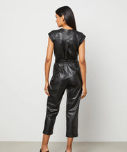 Load image into Gallery viewer, Women's Black Belted Utility Down Leather Jumpsuit