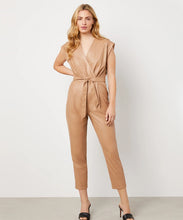 Load image into Gallery viewer, Women's Brown Faux Leather Belted Jumpsuit