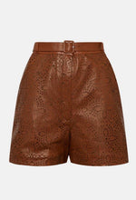 Load image into Gallery viewer, Women's Brown Light Pattern High Waist Leather Shorts