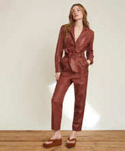 Load image into Gallery viewer, Women's Brown One Piece Belted Leather Jumpsuit