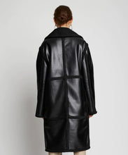 Load image into Gallery viewer, Women's Black Duster Sherpa Leather Trench Shearling Coat