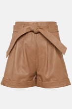 Load image into Gallery viewer, Women's High Waist Brown Leather Belted Shorts