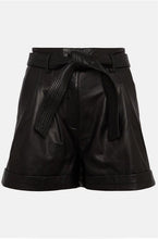 Load image into Gallery viewer, Women's High Waist Black Leather Belted Shorts