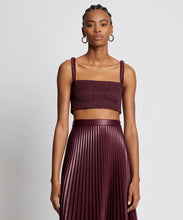 Load image into Gallery viewer, Women's Maroon Faux Leather Cropped Smoked Top