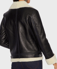 Load image into Gallery viewer, Womens Aviator Ivory Shearling Leather Jacket
