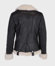 Load image into Gallery viewer, Black Motorcycle Shearling Leather Jacket | Buy Best Shearling Jacket