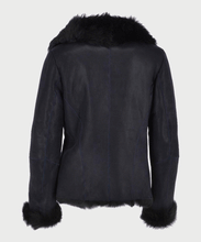 Load image into Gallery viewer, Womens Black Shearling Fur Leather Jacket | Shearling Leather Jacket
