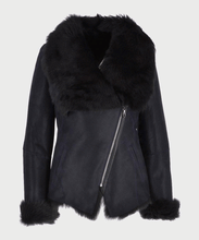 Load image into Gallery viewer, Womens Black Shearling Fur Leather Jacket