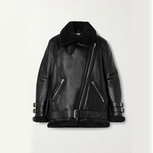 Load image into Gallery viewer, Black RAF B3 Trimmed Sheepskin Shearling Leather Biker Jacket