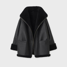 Load image into Gallery viewer, Women B3 RAF Aviator Black Styled Sheepskin Shearling Leather Jacket