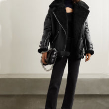 Load image into Gallery viewer, Black RAF B3 Trimmed Sheepskin Shearling Leather Biker Jacket