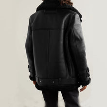 Load image into Gallery viewer, Black RAF B3 Trimmed Sheepskin Shearling Leather Biker Jacket