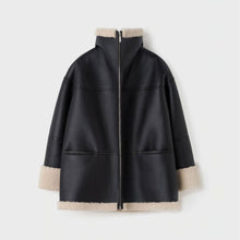 Load image into Gallery viewer, black shearling jacket for women