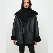 Load image into Gallery viewer, Women B3 RAF Aviator Black Styled Sheepskin Shearling Leather Jacket