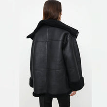 Load image into Gallery viewer, Women B3 RAF Aviator Black Styled Sheepskin Shearling Leather Jacket