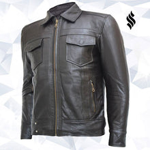 Load image into Gallery viewer, Zipper Men's Brown Leather Jacket - Top Notch