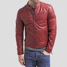 Load image into Gallery viewer, Asher Red Quilted Leather Jacket - Shearling leather