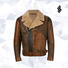 Load image into Gallery viewer, Mens Aviator Raf B3 Leather Bomber Flying Jacket - Shearling leather