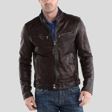 Load image into Gallery viewer, Beau Brown Biker Leather Jacket - Shearling leather