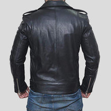 Load image into Gallery viewer, Alec Black Biker Leather Jacket - Shearling leather