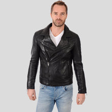 Load image into Gallery viewer, Arthur Black Biker Leather Jacket - Shearling leather