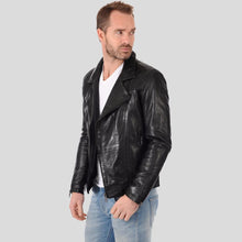 Load image into Gallery viewer, Arthur Black Biker Leather Jacket - Shearling leather