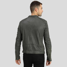 Load image into Gallery viewer, Buck Grey Biker Genuine Leather Jacket - Shearling leather