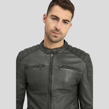 Load image into Gallery viewer, Buck Grey Biker Genuine Leather Jacket - Shearling leather